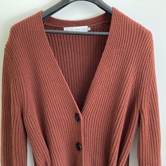 Proenza Schouler White Label v-neck ribbed cotton/cashmere cardigan with belt - Picture 1 of 7